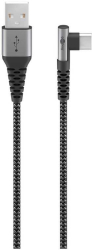 Cablu elegant extra-robust textil USB2.0 type C 90 grade - USB-A 0.5m 60W mufe metalice Goobay 64655 
