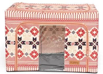 Cutie de Depozitare Pliabila Flippy 66 L din Bumbac si In 52 x 42 x 39 cm Fereastra Frontala 2 Usi de Acces cu Fermoar Bidirectional Cadru 