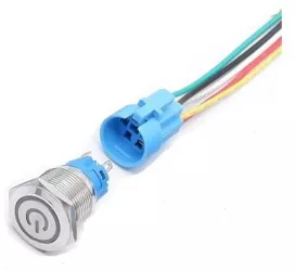 Intrerupator buton SW 4 ON-OFF cu retinere metal 22mm 12-24V LED albastru 