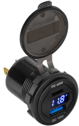 Mufa montaj incarcare auto 12-24V - USB + USB type C PD QC 3.0 63W cu display PY-CHR0007 