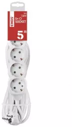 Prelungitor electric 5m 5x Schuko alb P0525R EMOS 3680W conductor cupru 1.5mm2 
