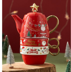 Set de ceai Flippy Tematica Craciun Model Mos Craciun pentru Doua Persoane Alb Rosu 