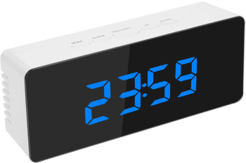 Ceas Digital Led cu Oglinda MRG M1162 De Birou Termometru si Alarma Iluminare Continua Afisaj 12/24 h USB Afisaj Albastru