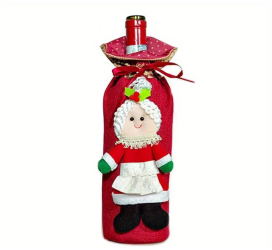 Decoratiune pentru Sticla de Vin Flippy Tema Craciun Model Doamna Craciun 14 x 29 cm Rosu 