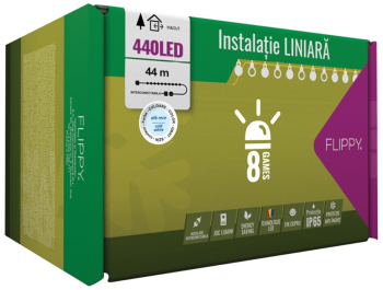 Instalatie Craciun Profesionala de Exterior IP65 44 m 440 Led-uri Mari Liniara Alb rece Interconectabila Prelungitor 1.5 m inclus Fir 