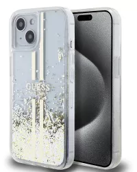 Husa pentru iPhone 15 Plus - Guess Liquid Glitter Gold Stripes GUHCP15MLFCSEGT - Transparent 