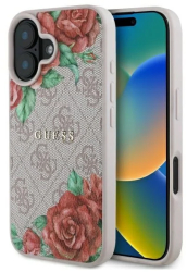 Husa pentru iPhone 16 - Guess Hardcase 4G Flower Print MagSafe GUHMP16SP4ROPEMCP - Pink 