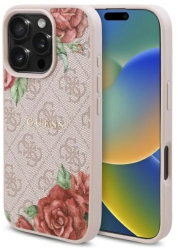 Husa pentru iPhone 16 Pro - Guess Hardcase 4G Flower Print MagSafe GUHMP16LP4ROPEMCP - Pink 