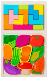 Puzzle Montessori din Lemn pentru Copii Flippy Tip Tetris 2in1 +3 Ani cu Legume Colorate 3D Educativ Intuitiv Creativ 21 de Piese 
