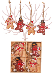 Set 12 Decoratiuni de Craciun din Lemn Flippy cu Snur pentru Agatare in Brad Model Prajituri Omuleti Dimensiuni Diferite 2 Modele 