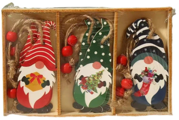 Set 9 Decoratiuni de Craciun din Lemn Flippy cu Snur pentru Agatare in Brad 3 Modele Mos Craciun Diferite Dimensiuni Multicolor 