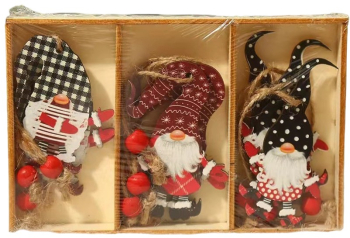 Set 9 Decoratiuni de Craciun din Lemn Flippy cu Snur pentru Agatare in Brad Model Mos Craciun Diferite Dimensiuni 3 Modele Multicolor 