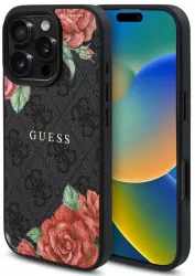 Husa pentru iPhone 16 Pro - Guess Hardcase 4G Flower Print MagSafe GUHMP16LP4ROPEMCK - Black 