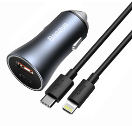 Incarcator Auto USB Type-C 40W + Cablu Lightning - Baseus TZCCJD-B0G Gri