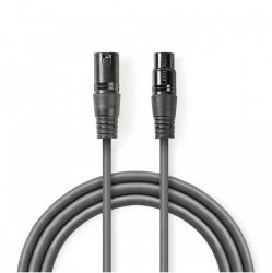 Cablu XLR stereo XLR 3 pini tata - XLR 3 pini mama 10m gri Nedis 