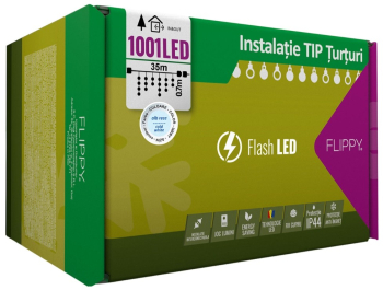 Instalatie Craciun 35 m 1001 Led-uri Franjuri Alb rece Flash Transformator Interconectabila Prelungitor 3 m inclus Fir Alb Flippy