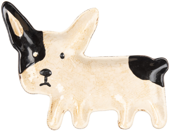 Platou Catelus ceramica bej neagra 23x18x3 cm 