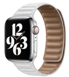 Curea model leather link marca THD pentru Apple Watch 45 mm seria 7 si seria 8 marime universala culoarea alba chalk 
