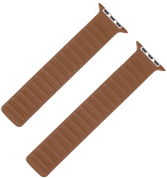 Curea model leather link marca THD pentru Apple Watch 45 mm seria 7 si seria 8 marime universala culoarea maro inchis saddle brown 