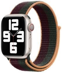 Curea textila sport loop marca THD pentru Apple Watch 45 mm marime universala seria 7 si seria 8 cu dunga verde si rosu inchis 