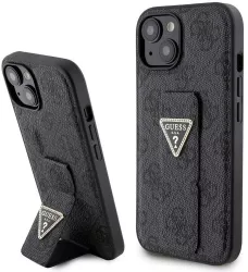 Husa pentru iPhone 15 - Guess Grip Stand 4G Triangle Strass GUHCP15SPGS4TDK - Black 