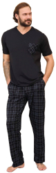 Pijama barbati 240331 tricou cu pantaloni lungi 100 bumbac Aydogan-Negru obsidian-S INTL