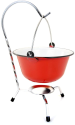 Set pentru servire ceaun emailat rosu 0.8 L suport cromat 
