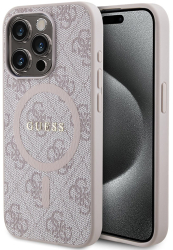 Husa pentru iPhone 15 Pro Max - Guess 4G Collection Leather MagSafe GUHMP15XG4GFRP - Pink 