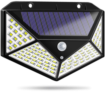 Lampa solara de exterior 100 LED-uri cu reflector de lumini si 3 moduri de iluminare lumini de securitate cu sensor de miscare 270 grade 