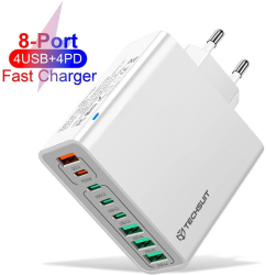 Incarcator Priza 4 x USB 4 X Type-C Fast Charging 65W - Techsuit CHPD224 - White 