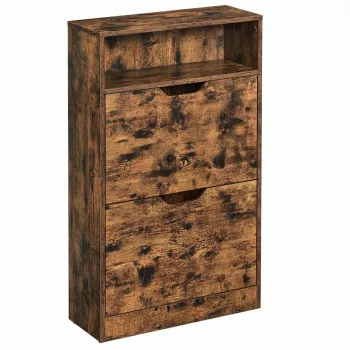Dulap pentru depozitare incaltaminte pantofar Artool pal maro rustic 2 sertare 1 raft 60x24x102 cm 