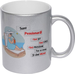 Cana argintie personalizata Sunt Pensionara 