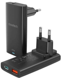 Incarcator retea cu USB-A si TypeC ultra slim GaN 67W CHOETECH 