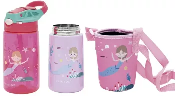 Set 3 in 1 recipient din tritan cu pai 500 ml termos otel inoxidabil 350 ml cu capac maner husa neopren si bretea transport Olmitos 