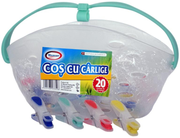 Set cos cu 20 carlige pentru rufe silicon si plastic multicolor