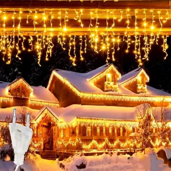 Instalatie Craciun SIKS Tip Turturi 20 Metri 400 Led-uri Pentru Casa / Gradina / Gard Cu 8 Jocuri De Lumini Franjuri Curgatoare Exteri 