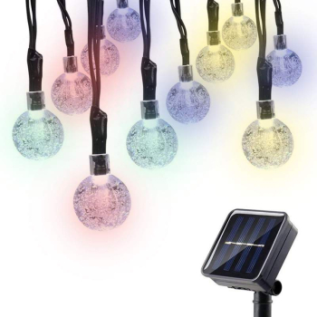 Instalatie De Craciun SIKS Cu Panou Solar Tip Globuri Liniara 10 M 50 Leduri Multicolor Incarcare Solara 