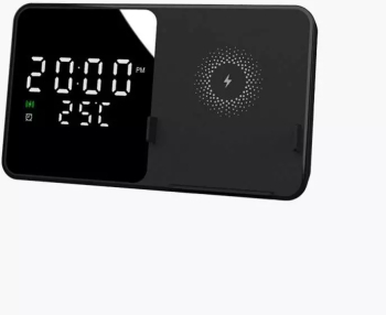 Ceas Desteptator EDAR Model W5 Acumulator Functii de Alarma Calendar Termometru si Incarcare WIreless Suport Negru 