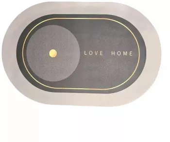 Covor de Baie Antiderapant SIKS Model &bdquo Love Home&rdquo Oval 87 x 57 cm Gri 