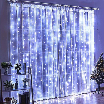 Instalație De Crăciun EDAR Model Plasă USB 8 Moduri Perdea Alb Rece Rezistentă La Apa Luminozitate Reglabilă Control prin Telecomanda 300 LED-uri 3 m x 3 m