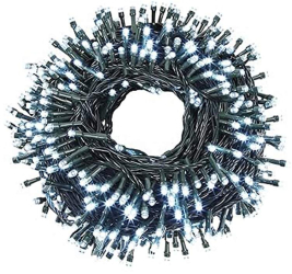 Instalatie De Craciun Liniara SIKS 100 m 1000 LED -uri Cu 8 Jocuri de Lumini Pentru Exterior/Interior Fir Verde Inchis Alb Rece 