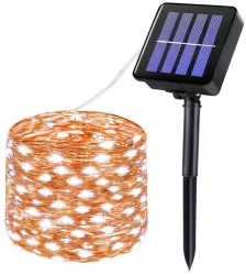 Instalatie de Craciun Liniara SIKS 30 m 300 LED-uri Incarcare Solara Cablu Cupru Energie Prin Panou Solar Interior/Exterior Fir Cupru 