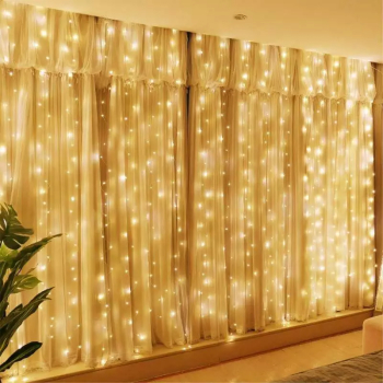 Instalatie De Craciun SIKS 3 M X 3 M Model Plasa USB 8 Moduri Perdea Alb Cald 300 Leduri Rezistenta La Apa Luminozitate Reglabila Cu