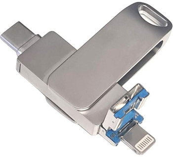 Stick Memorie SIKS Din Metal 4 In 1 512 GB Cu USB 3.0 Type-C USB C Si Lightning Rotativ 360 Waterproof Compatibil Cu Telefon/Dispozi