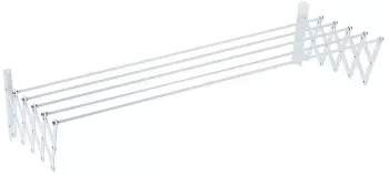 Uscator De Rufe Metalic Extensibil SIKS Cu Fixare In Perete Pliabil 5 Bare 70 cm Capacitate De Uscare 3.5 metri Ideal Balcon Alb 