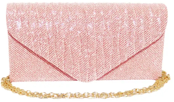 Geanta plic seara roz 20 x10 cm model in relief cu sclipici dungi drepte Magrot 25014 