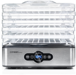 Uscator de fructe First Austria FA-5126-5 240W 5 niveluri fara BPA Termostat Temporizator pana la 99h 35 pana la 70C Inox/Negru 