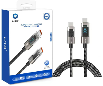 Cablu de Date cu Mufe Lightning Type-C 100W 1.2m - Lito LD09 - Black 