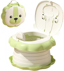 Olita portabila bebe Wc cu spatar inalt si scaun ergonomic model leu culoare vernil 