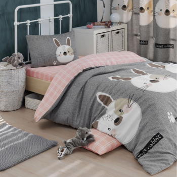 Set lenjerie de pat copii Eponj Home 143EPJ1795 3 bucati Plic 160x220 Lenjerie 160x240 Fata de perna 50x70 Bumbac/poliester Gri/Roz 